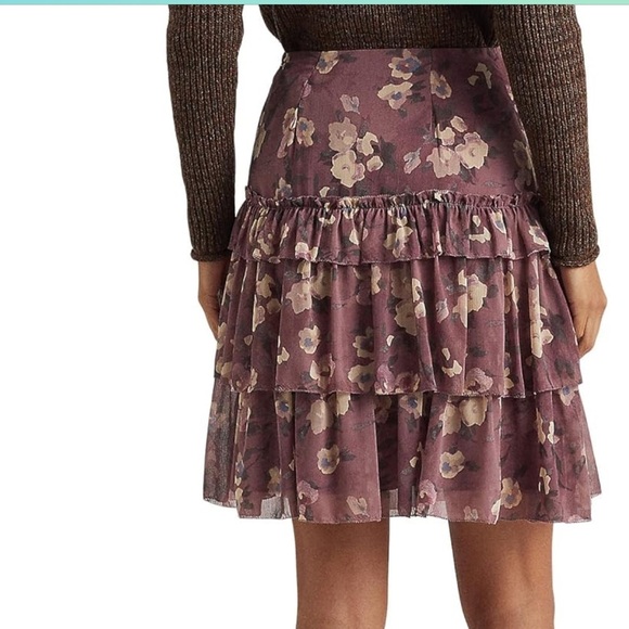 NWT Lauren Ralph Lauren Floral Crinkle Georgette Tiered Skirt - Picture 4 of 16